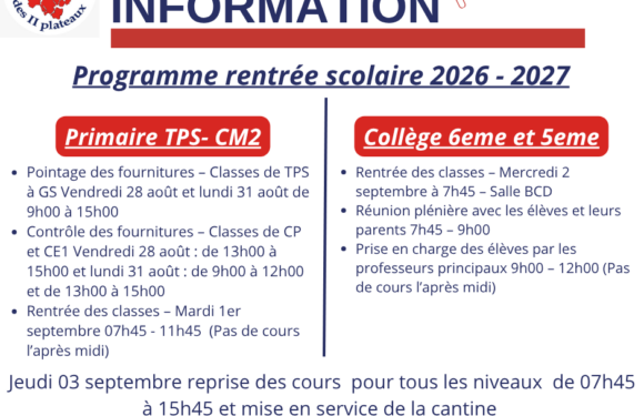 Copie de Annonce bourse (4) Programme de rentrée scolaire 2026 – 2027