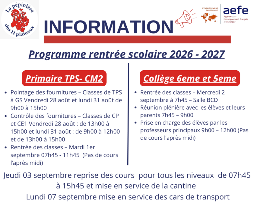 Copie de Annonce bourse (4) Programme de rentrée scolaire 2026 – 2027